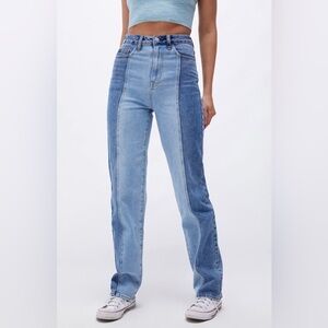 PacSun High Rise Two Tone Straight Leg Jeans in Light & Dark Blue ~ size 27